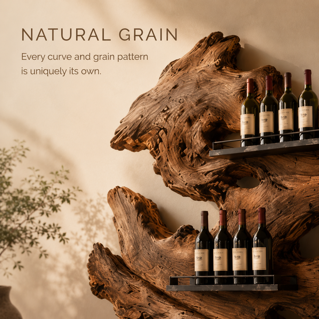 Solid Wood Wall Wine Rack with Glass Holder - Crescent - product image 05
