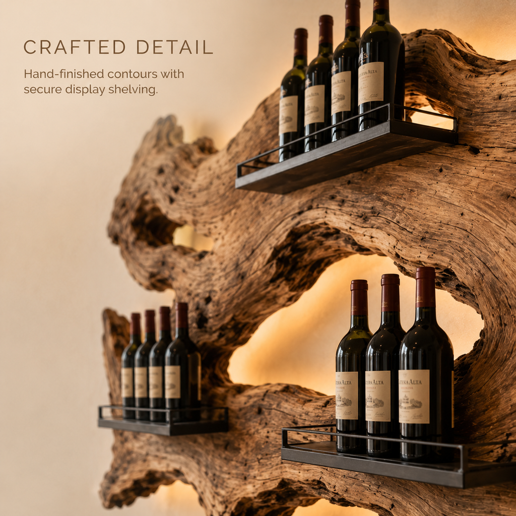 Solid Wood Wall Wine Rack with Glass Holder - Crescent - product image 06