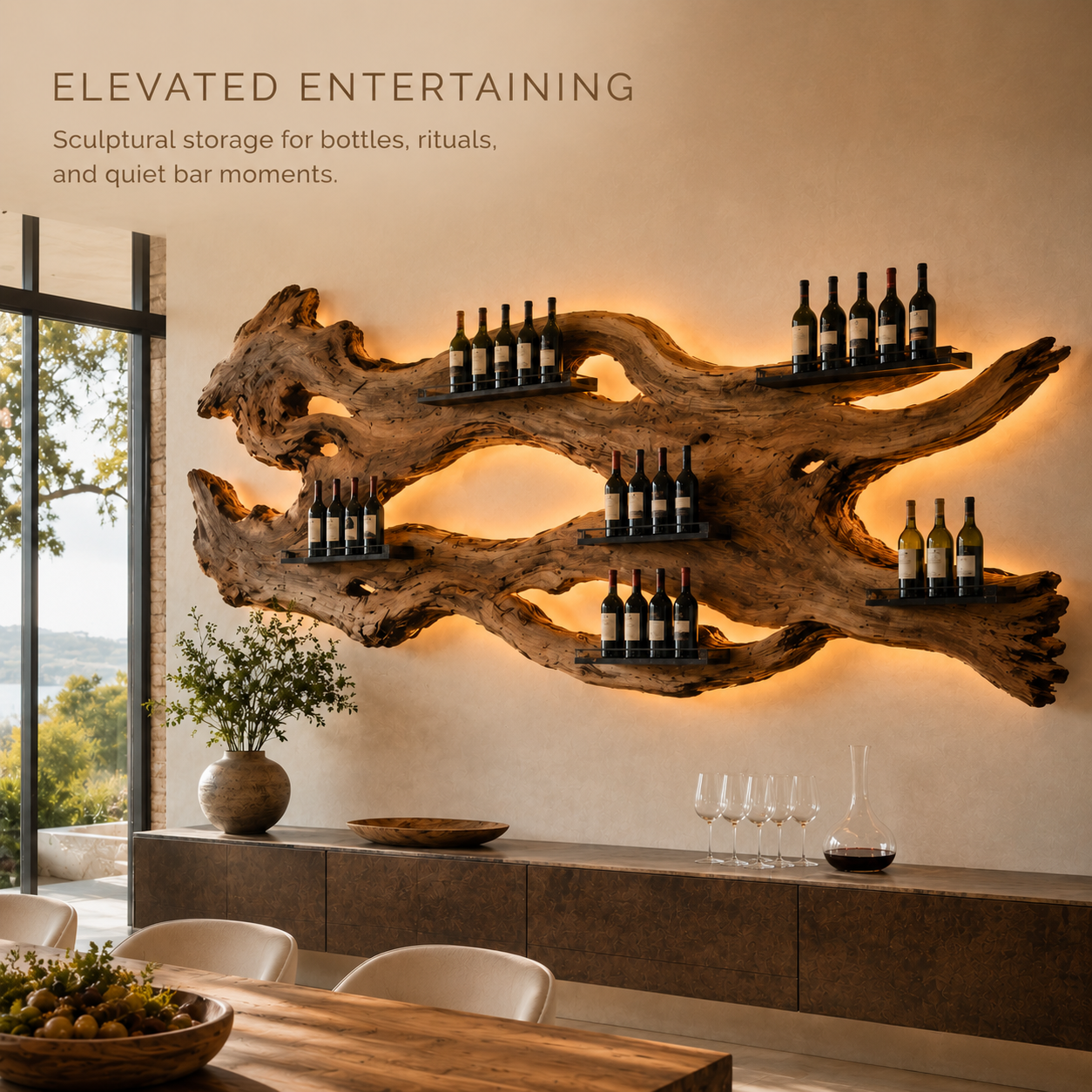 Solid Wood Wall Wine Rack with Glass Holder - Crescent - product image 07