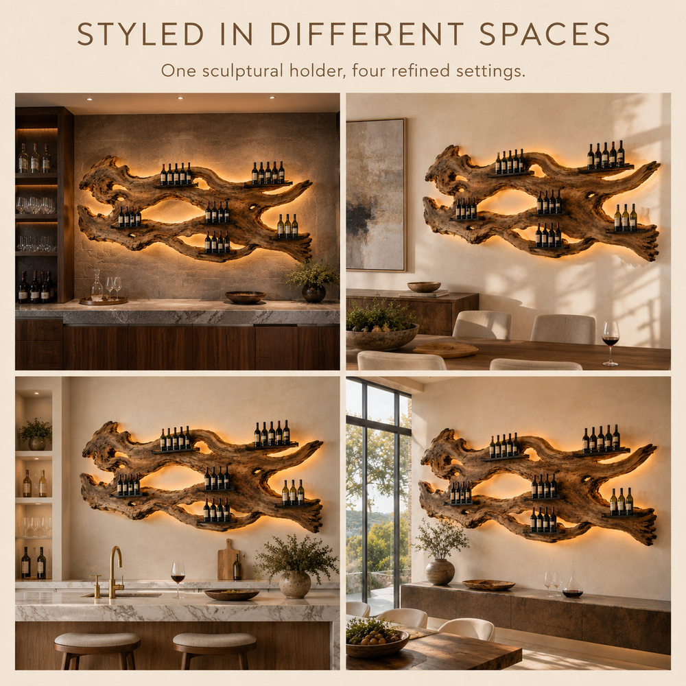 Solid Wood Wall Wine Rack with Glass Holder - Crescent - product image 10
