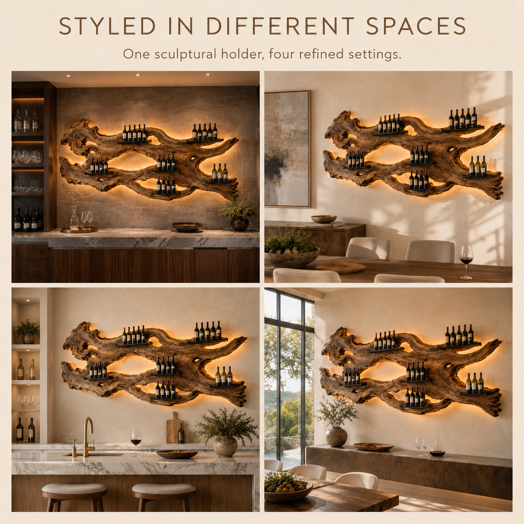 Solid Wood Wall Wine Rack with Glass Holder - Crescent - product image 10