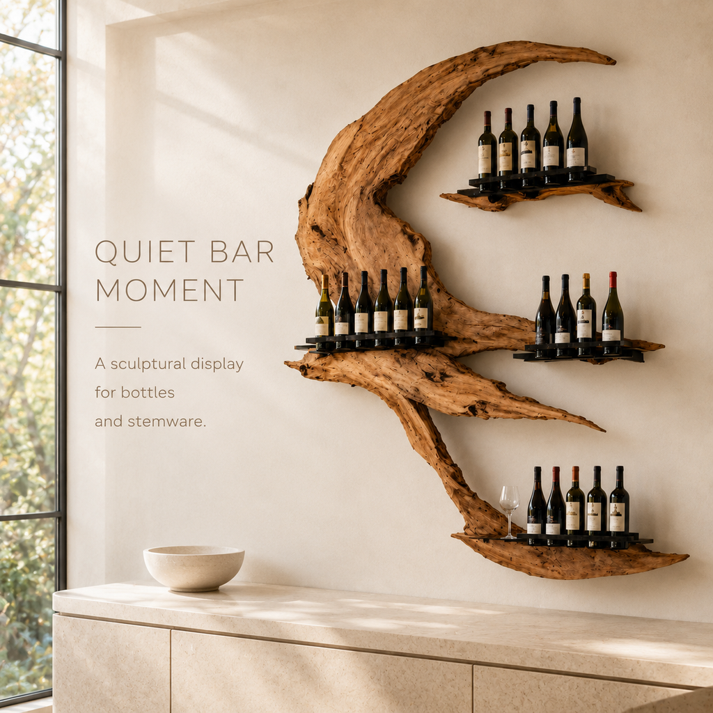 Solid Wood Wall Wine Rack with Glass Holder - Gallery Rail - product image 02