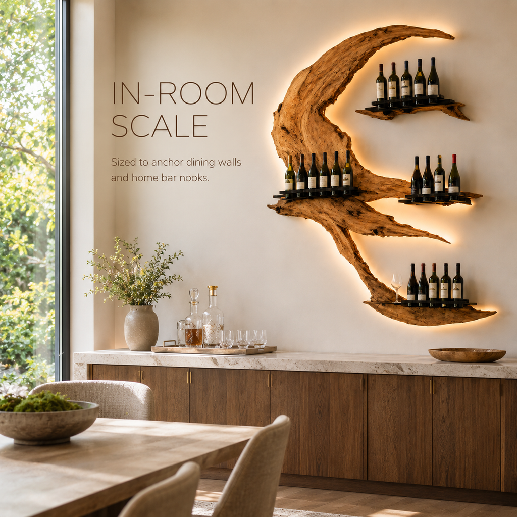 Solid Wood Wall Wine Rack with Glass Holder - Gallery Rail - product image 04