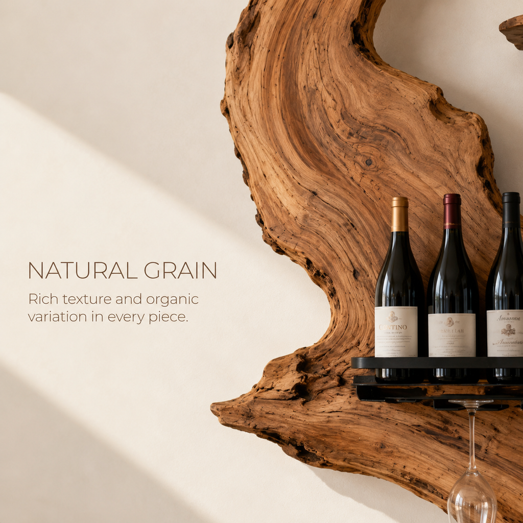 Solid Wood Wall Wine Rack with Glass Holder - Gallery Rail - product image 05