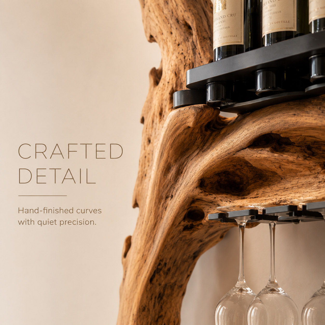 Solid Wood Wall Wine Rack with Glass Holder - Gallery Rail - product image 06