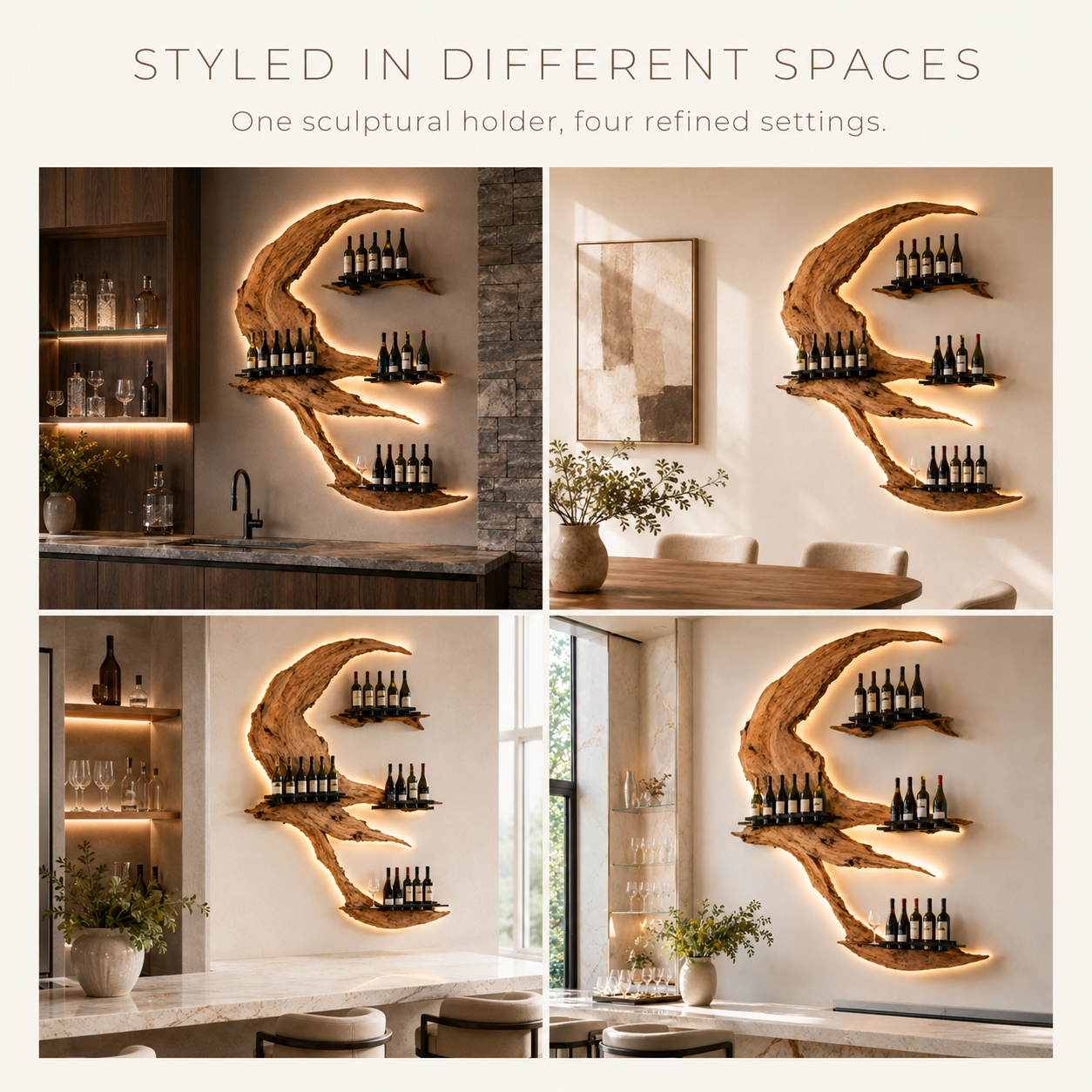Solid Wood Wall Wine Rack with Glass Holder - Gallery Rail - product image 10