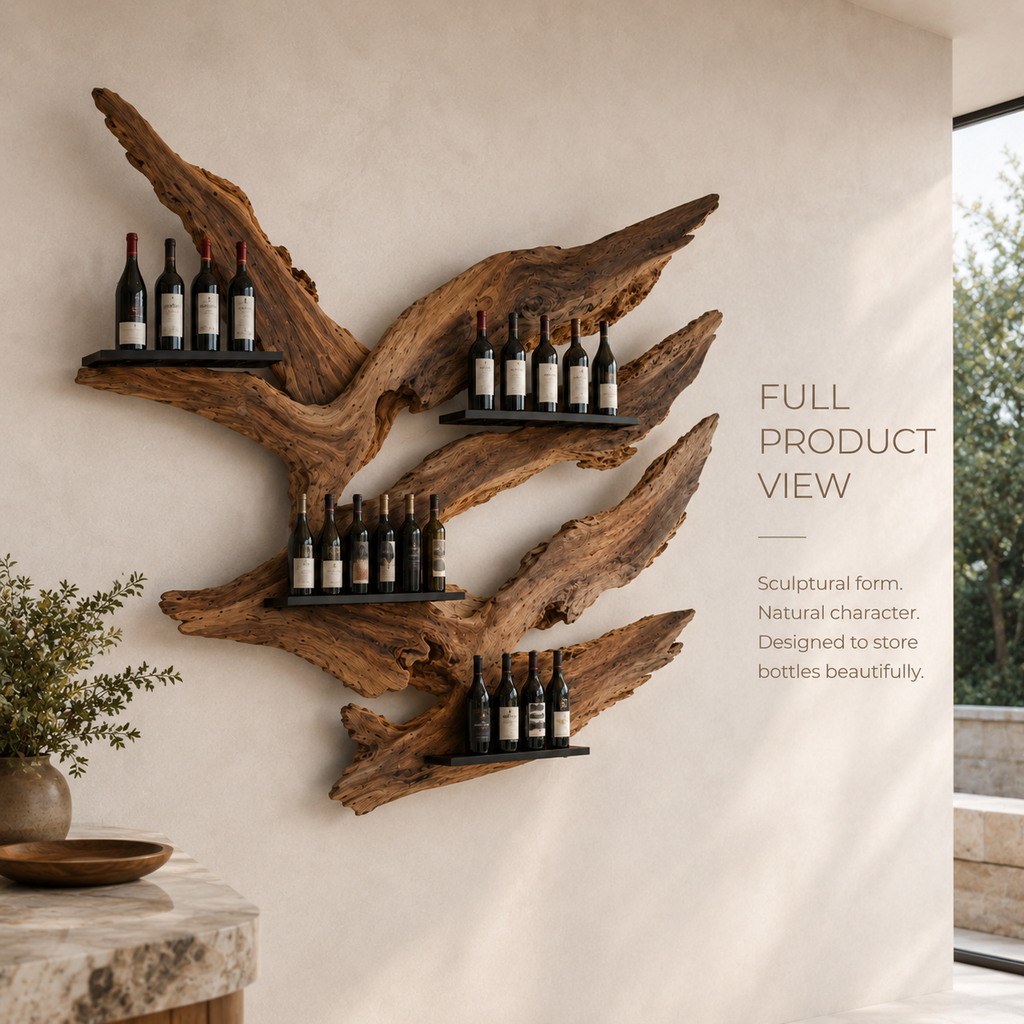 Solid Wood Wall Wine Rack with Glass Holder - Live Edge - product image 03