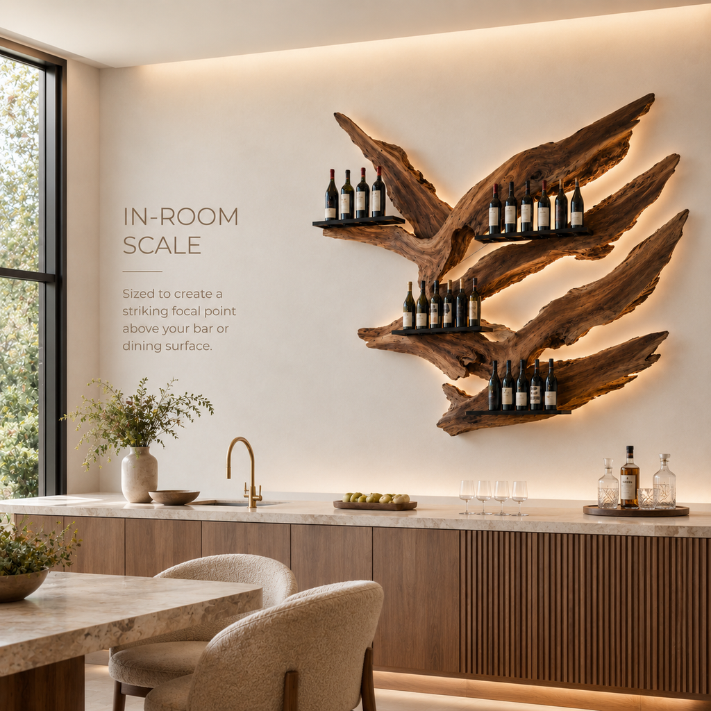 Solid Wood Wall Wine Rack with Glass Holder - Live Edge - product image 04