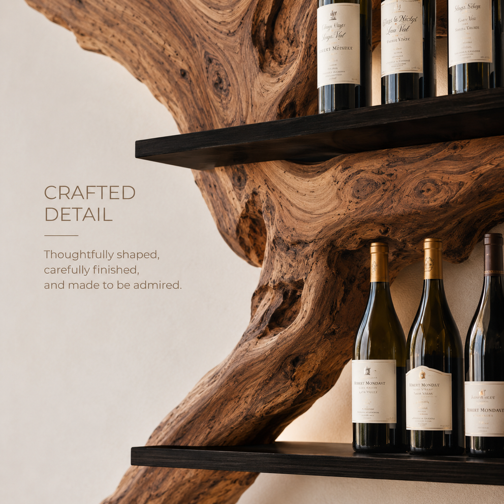 Solid Wood Wall Wine Rack with Glass Holder - Live Edge - product image 06
