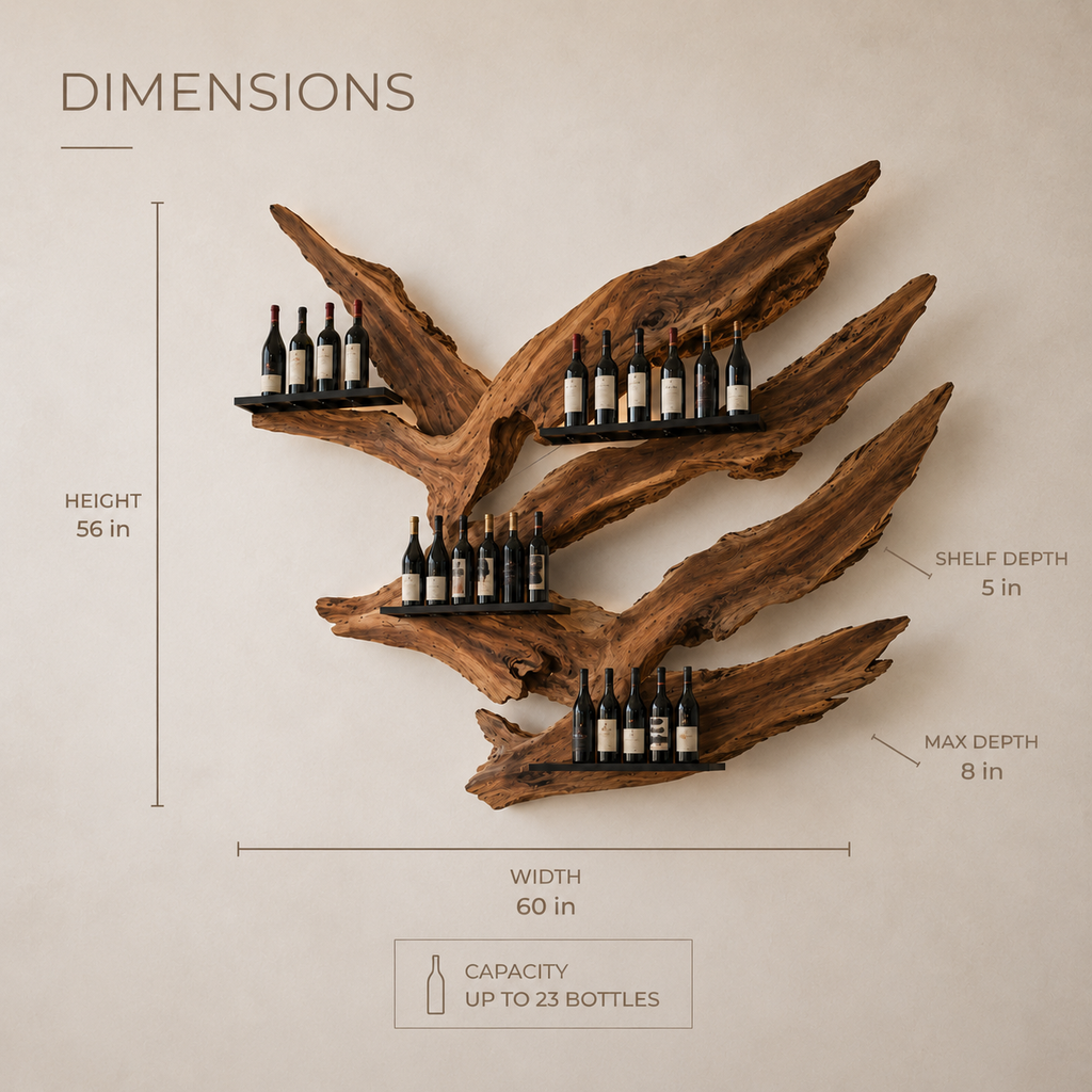 Solid Wood Wall Wine Rack with Glass Holder - Live Edge - product image 08