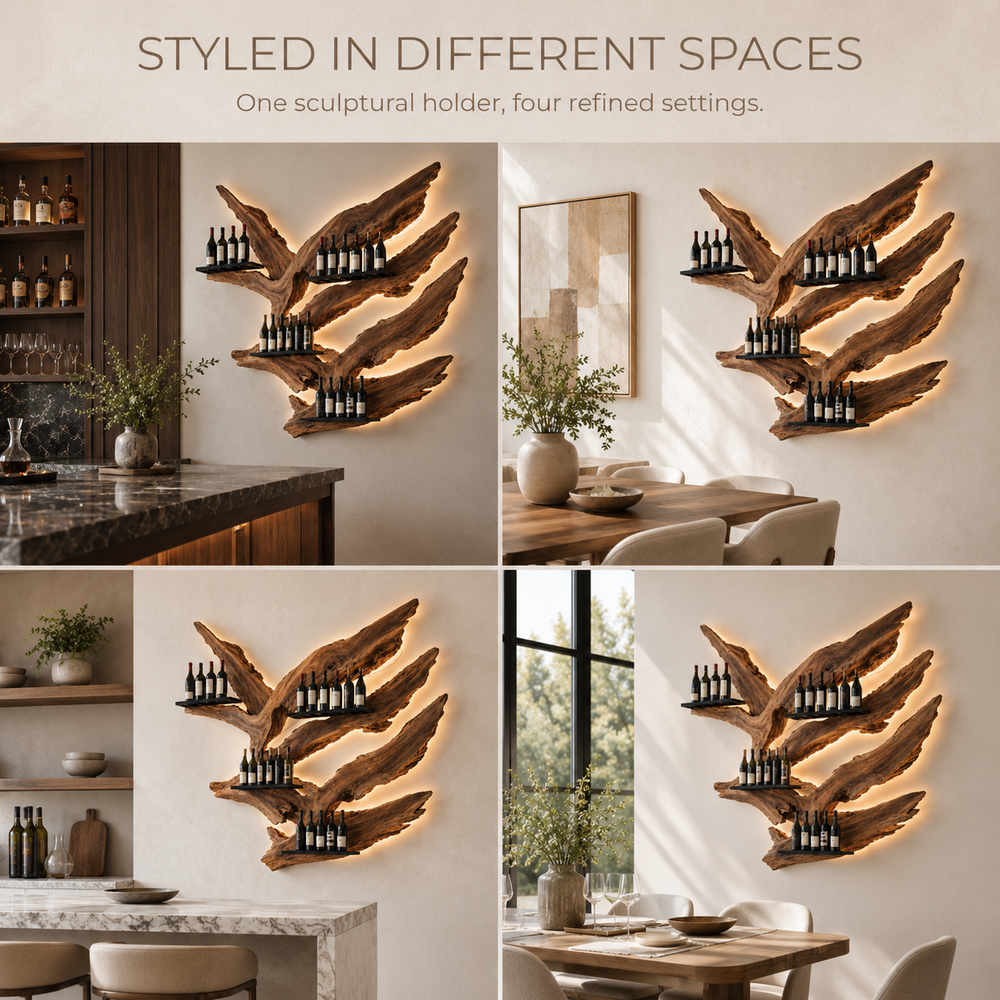 Solid Wood Wall Wine Rack with Glass Holder - Live Edge - product image 10