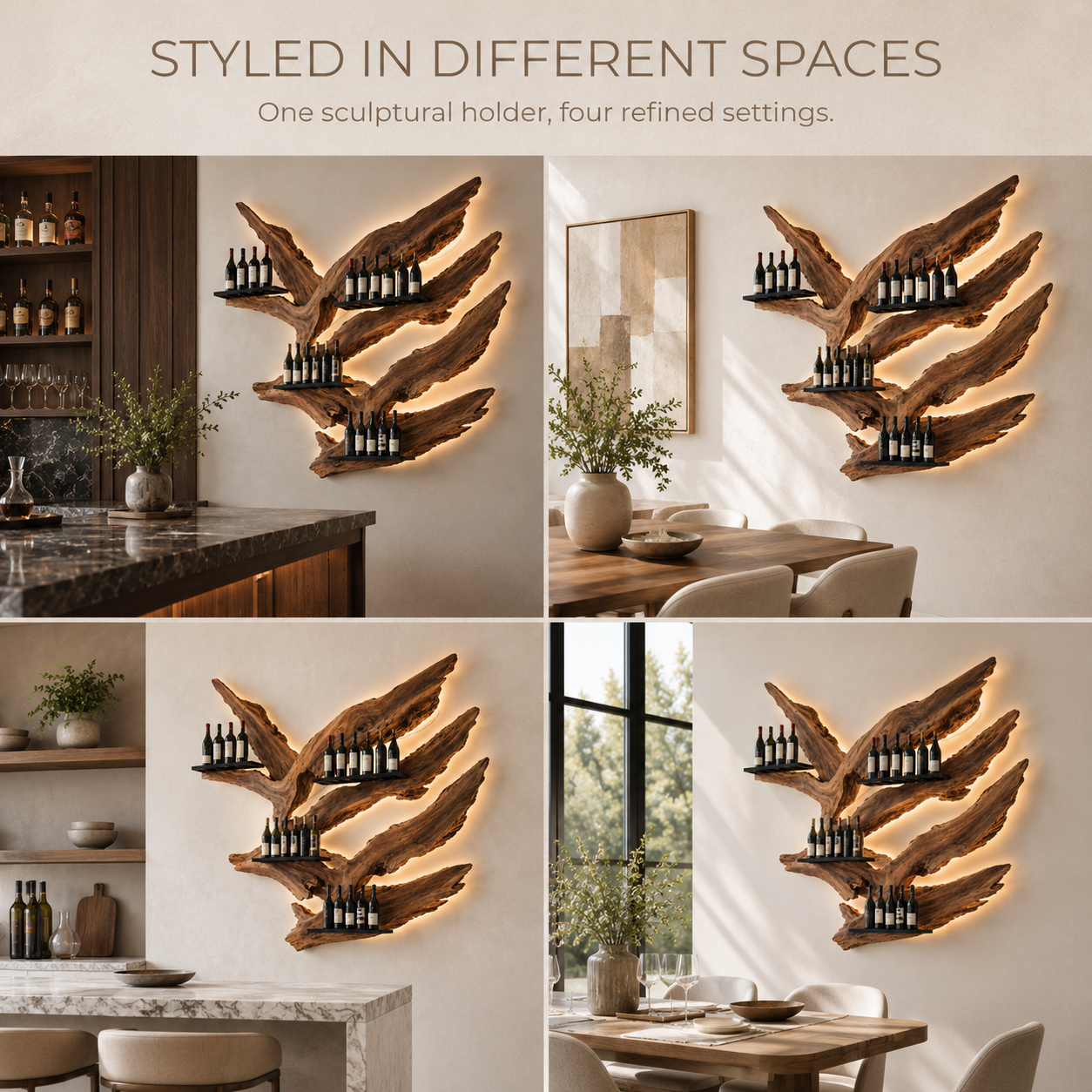 Solid Wood Wall Wine Rack with Glass Holder - Live Edge - product image 10