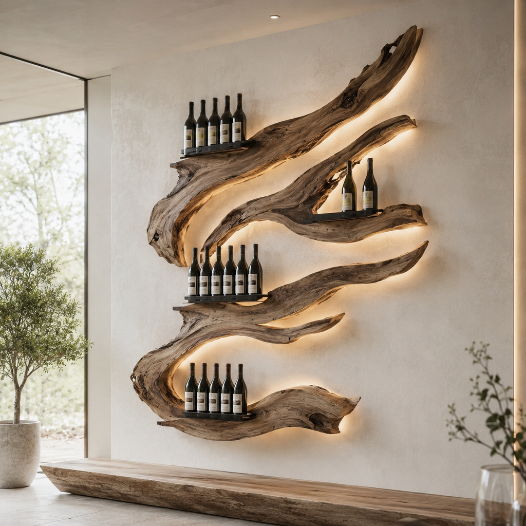 Solid Wood Wall Wine Rack with Glass Holder - Arched - main view