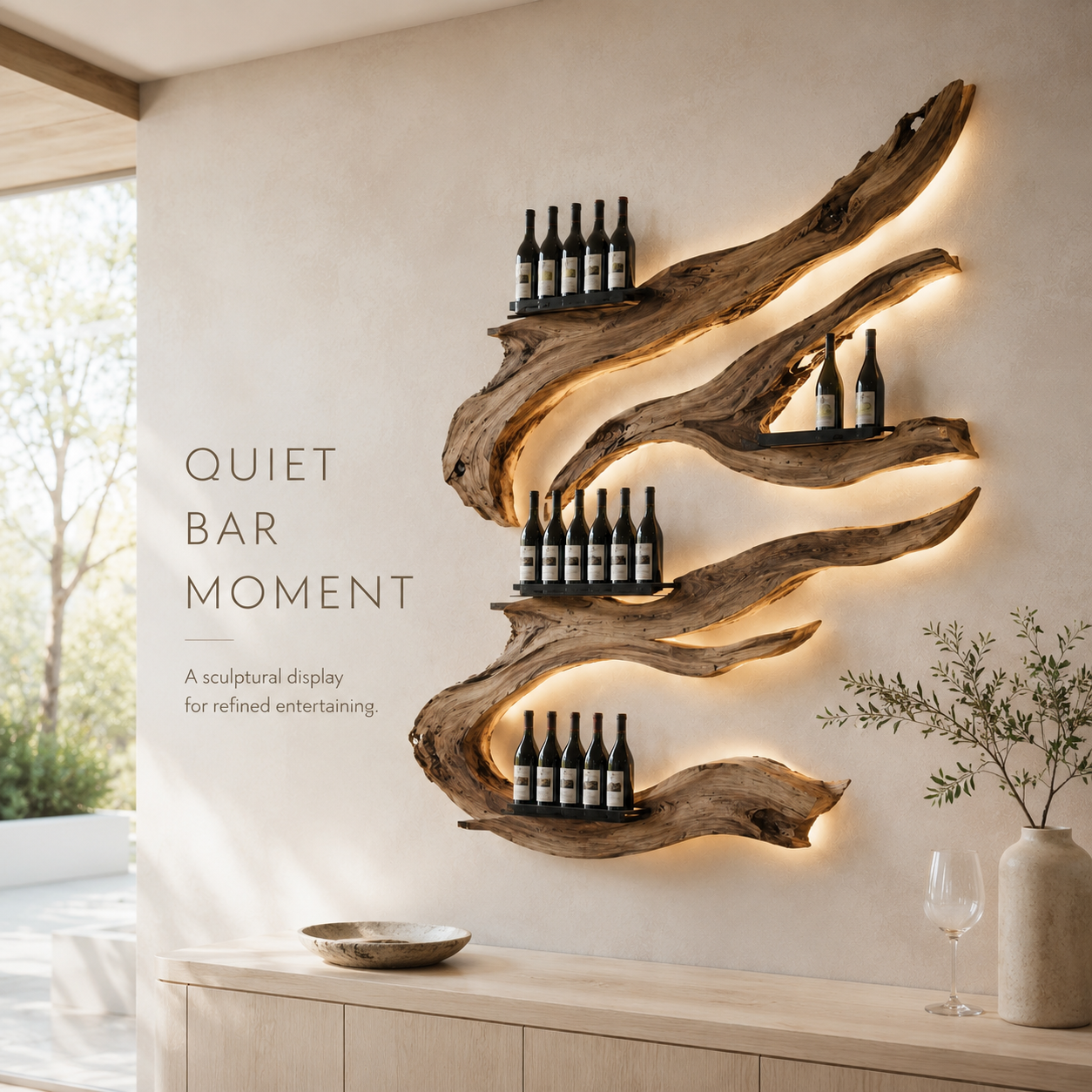 Solid Wood Wall Wine Rack with Glass Holder - Arched - product image 02