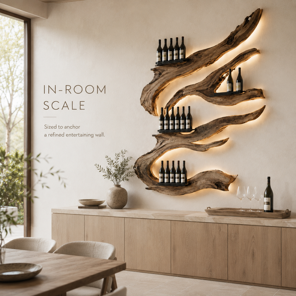 Solid Wood Wall Wine Rack with Glass Holder - Arched - product image 04