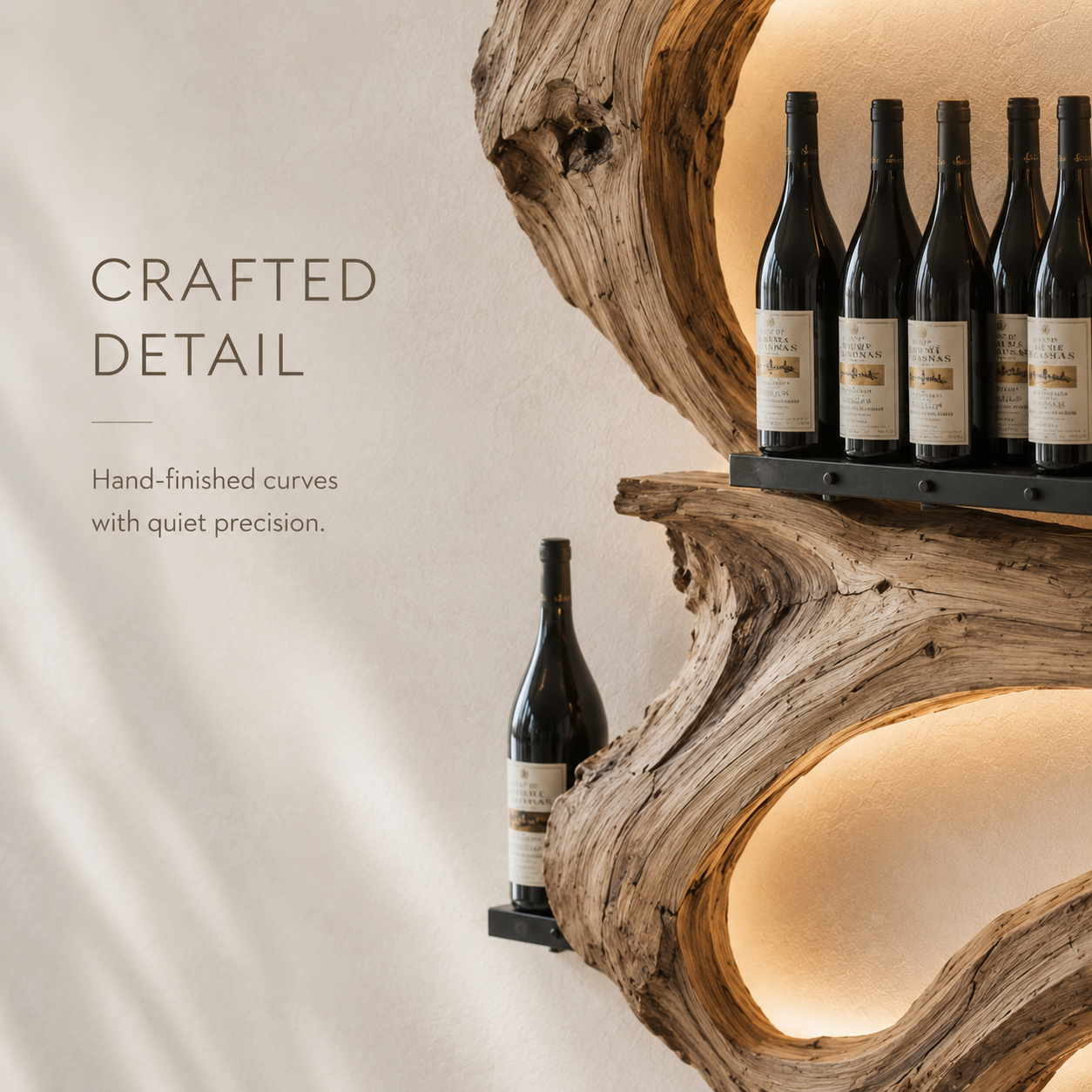 Solid Wood Wall Wine Rack with Glass Holder - Arched - product image 06