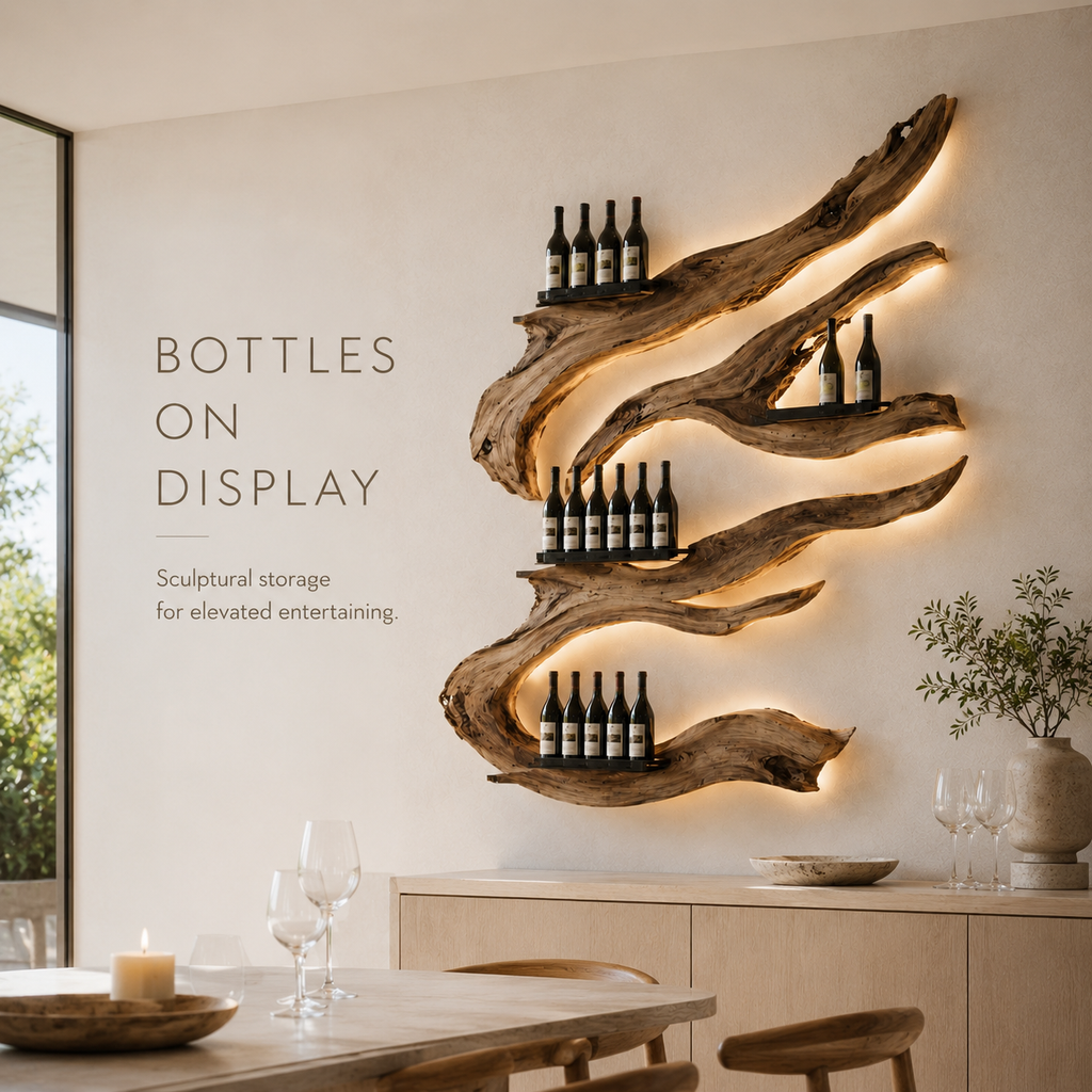 Solid Wood Wall Wine Rack with Glass Holder - Arched - product image 07
