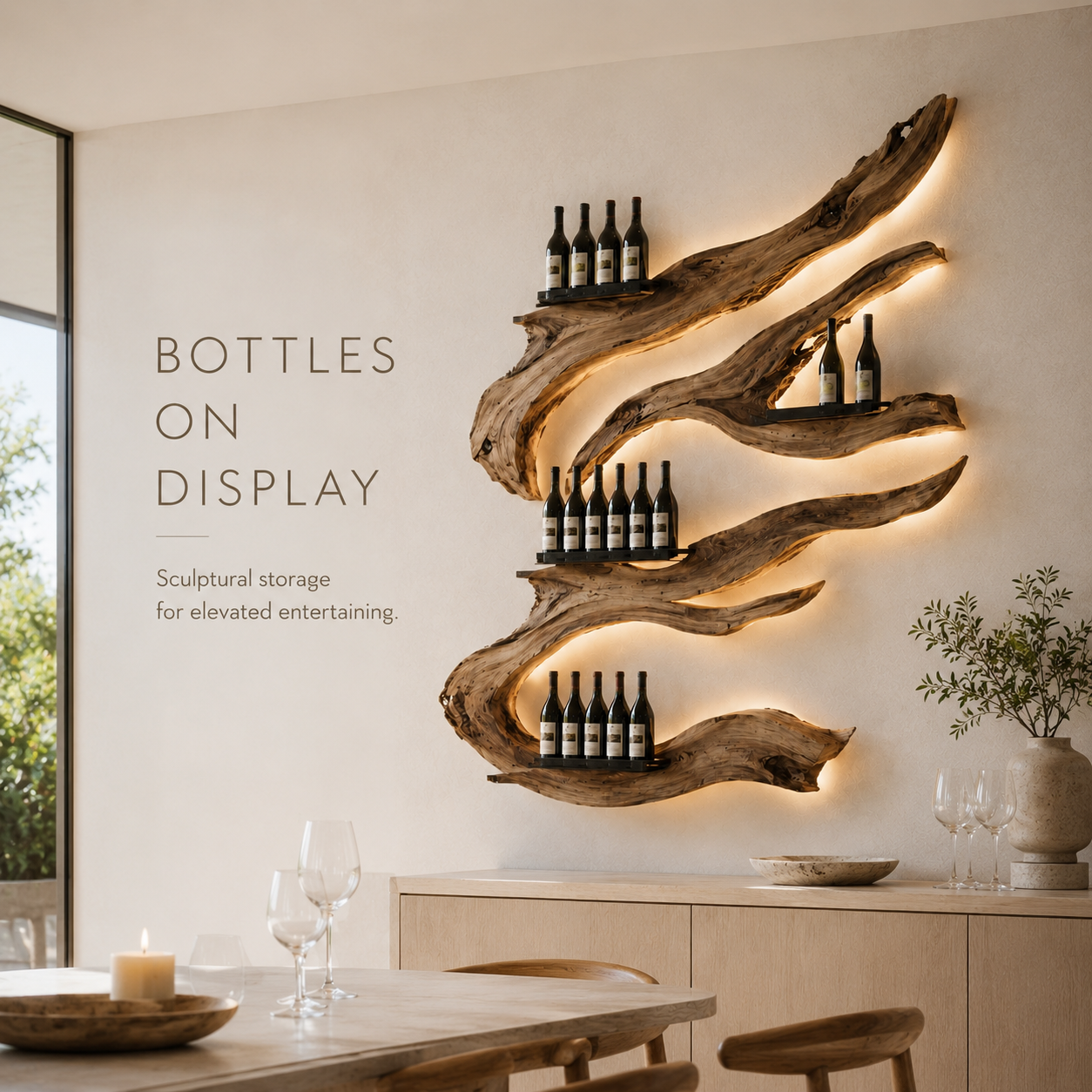 Solid Wood Wall Wine Rack with Glass Holder - Arched - product image 07