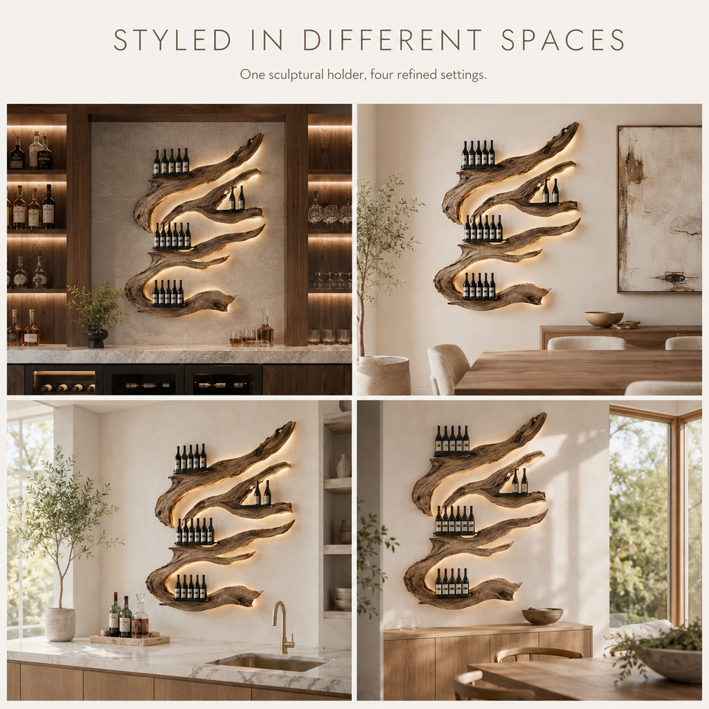 Solid Wood Wall Wine Rack with Glass Holder - Arched - product image 11