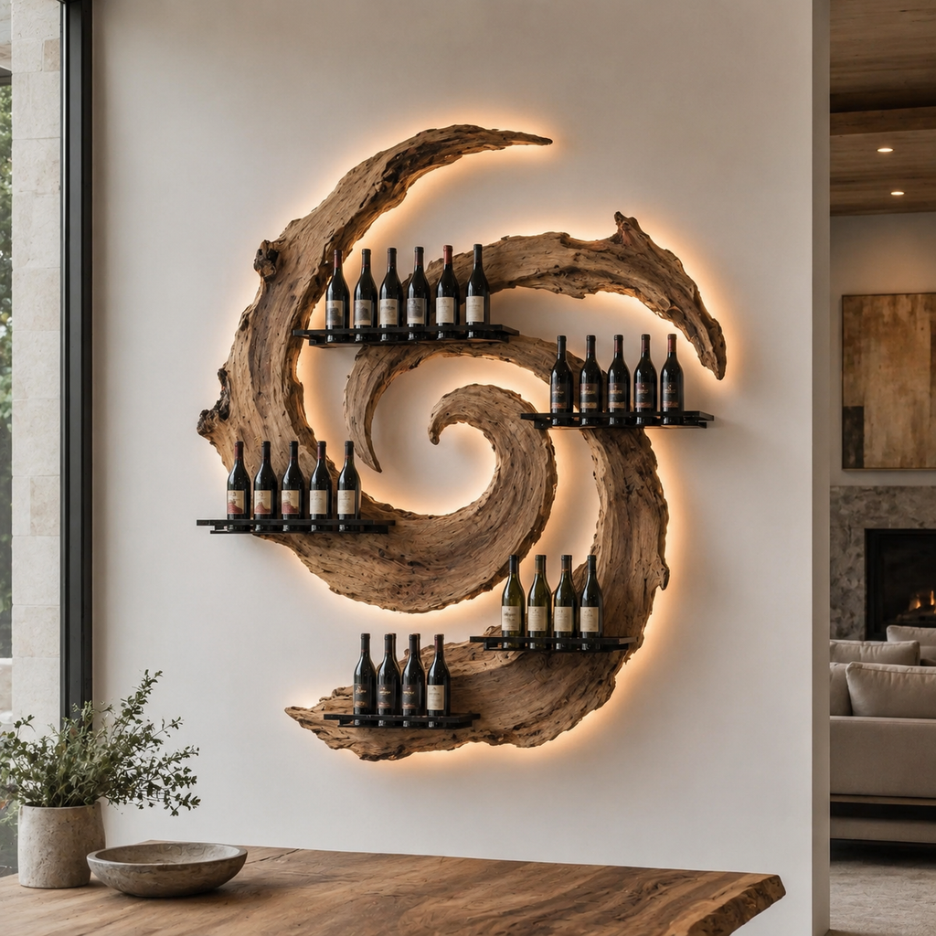 Solid Wood Wall Wine Rack with Glass Holder - Crescent - main view