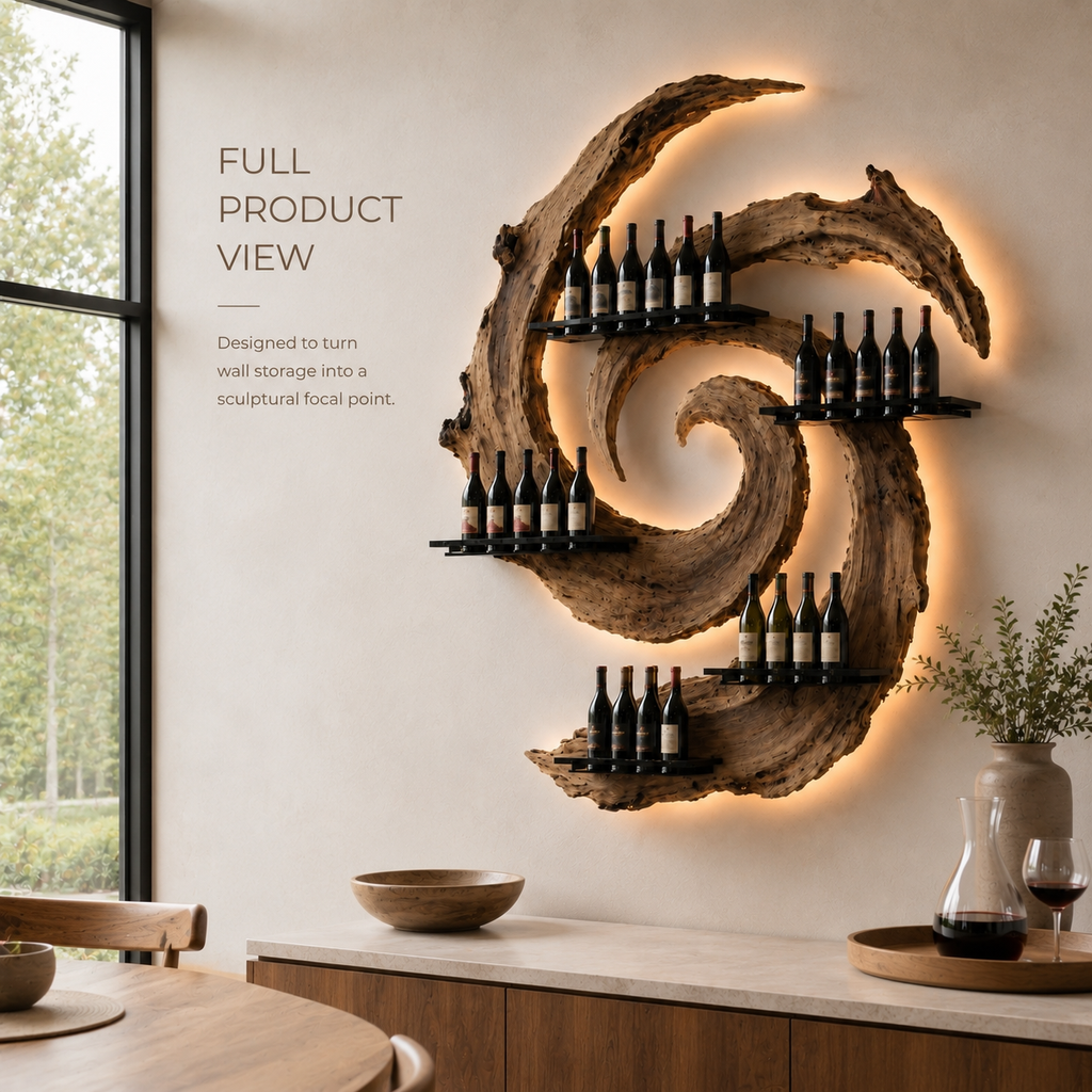 Solid Wood Wall Wine Rack with Glass Holder - Crescent - product image 03