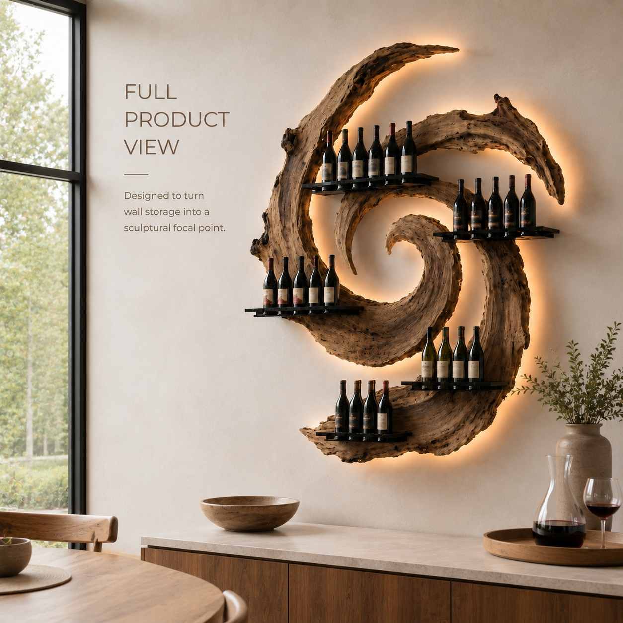 Solid Wood Wall Wine Rack with Glass Holder - Crescent - product image 03