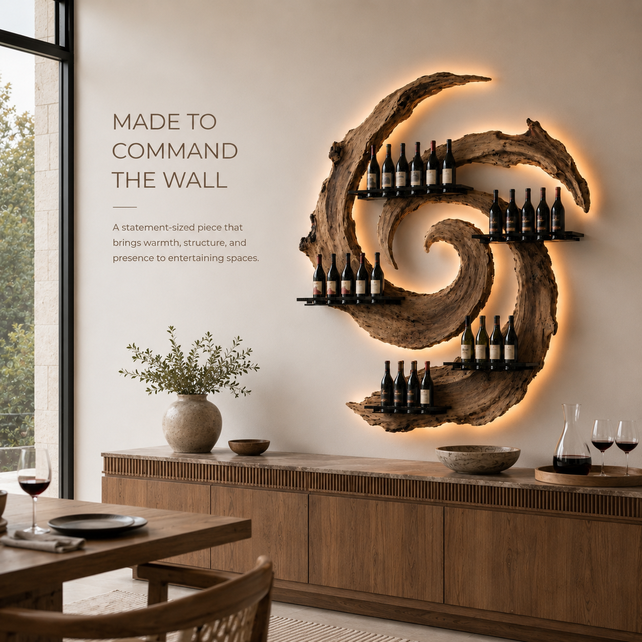 Solid Wood Wall Wine Rack with Glass Holder - Crescent - product image 04