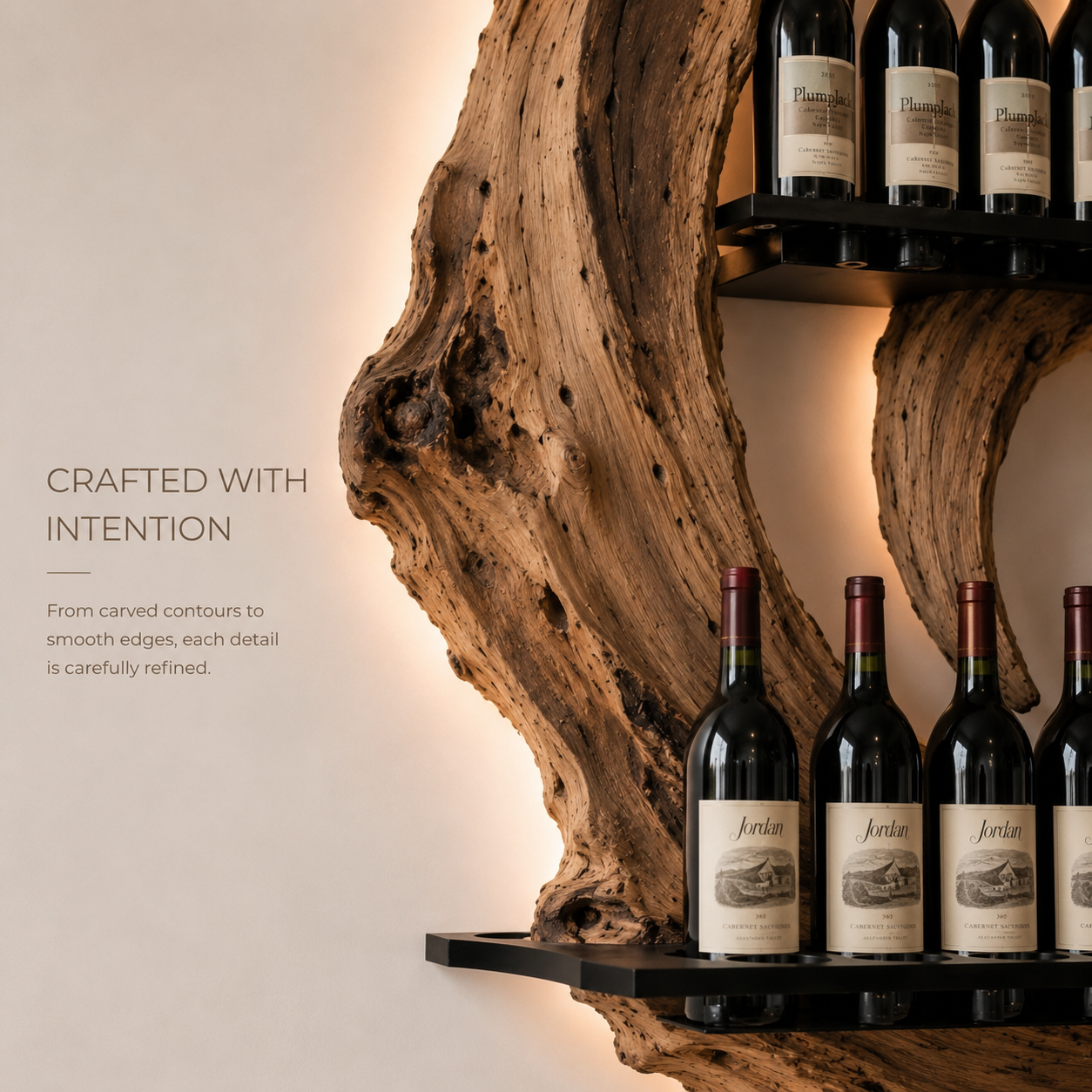 Solid Wood Wall Wine Rack with Glass Holder - Crescent - product image 06