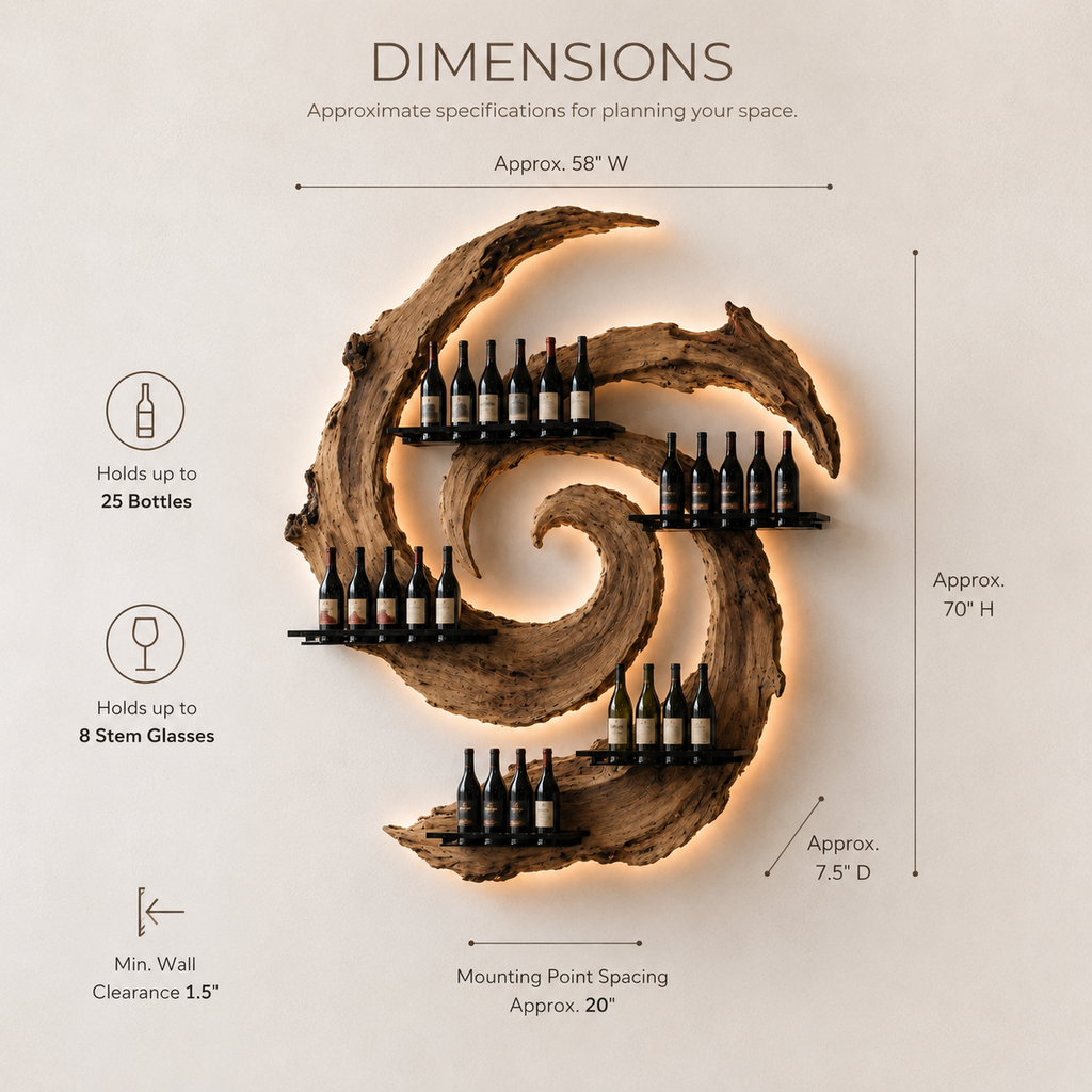 Solid Wood Wall Wine Rack with Glass Holder - Crescent - product image 08