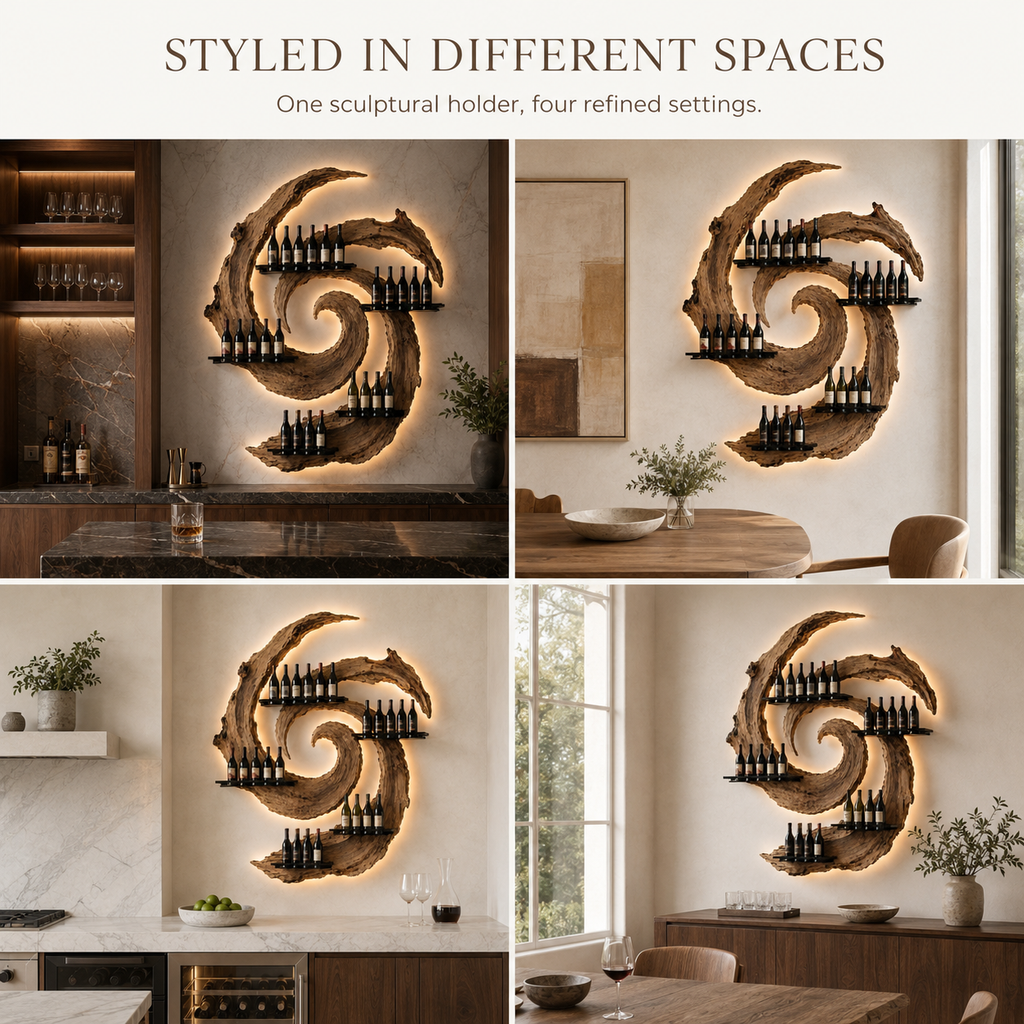 Solid Wood Wall Wine Rack with Glass Holder - Crescent - product image 10