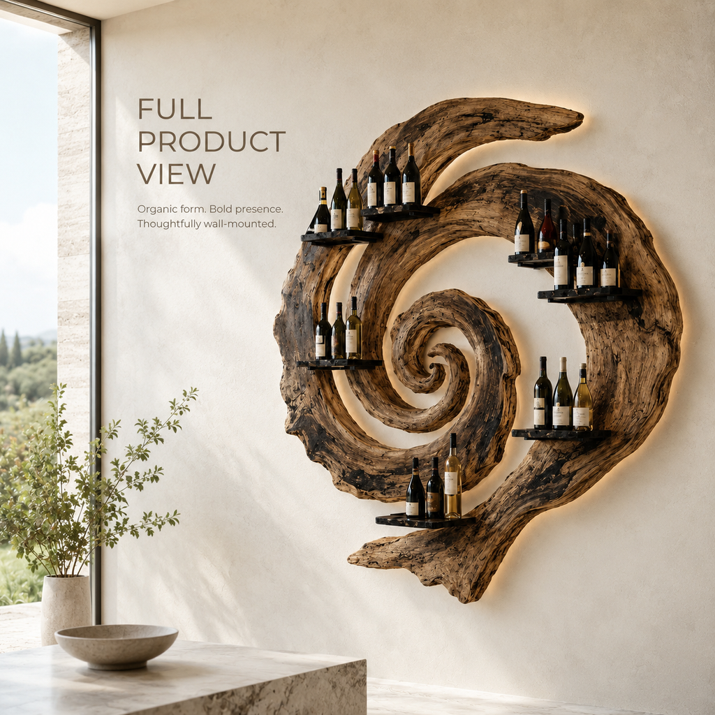 Solid Wood Wall Wine Rack with Glass Holder - Ribbed Wave - product image 03