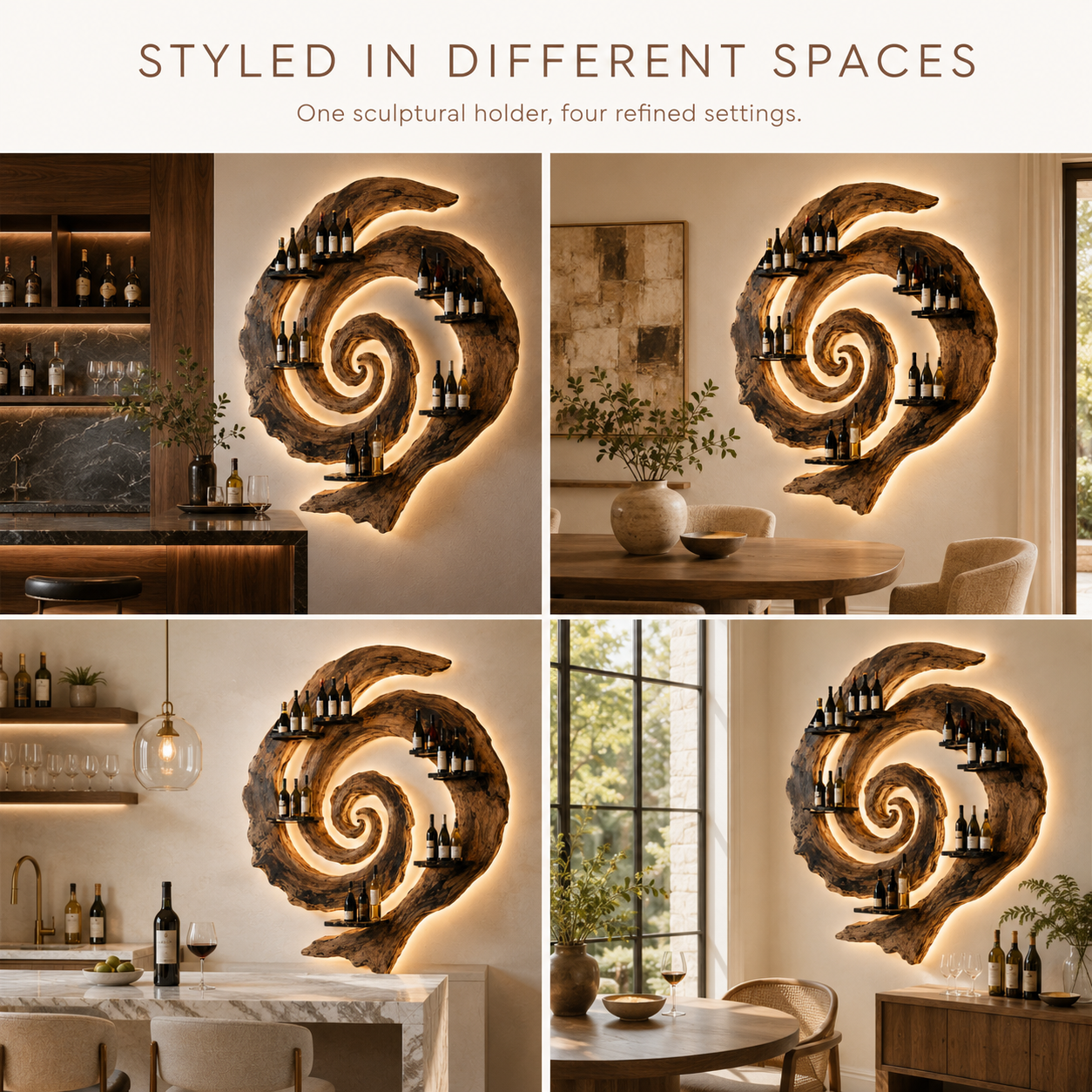 Solid Wood Wall Wine Rack with Glass Holder - Ribbed Wave - product image 10