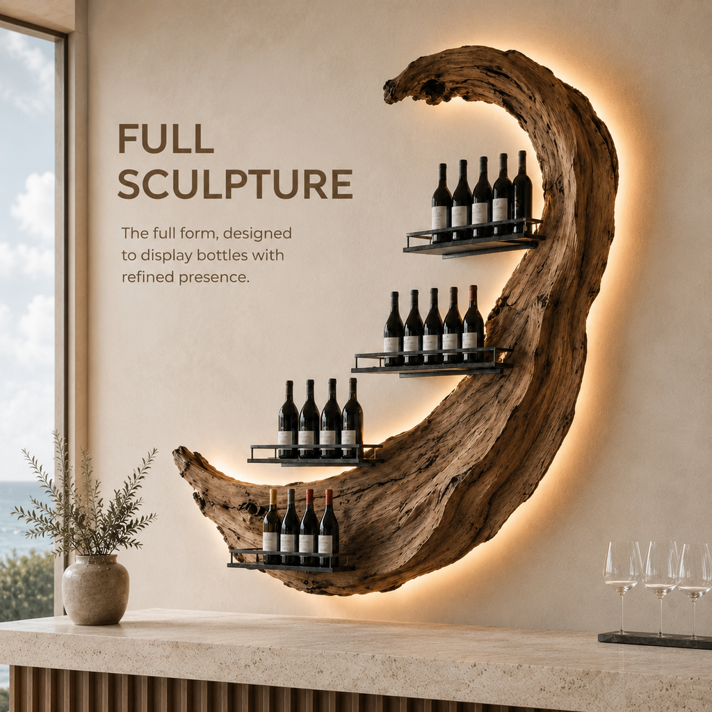 Solid Wood Wall Wine Rack with Glass Holder - Wave - product image 03