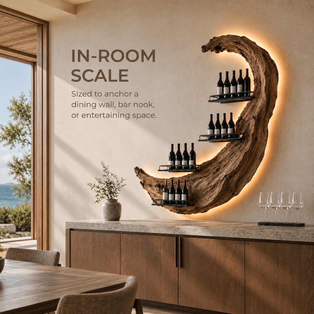 Solid Wood Wall Wine Rack with Glass Holder - Wave - product image 04