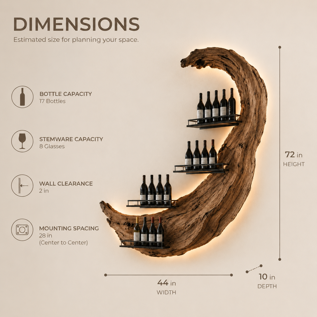Solid Wood Wall Wine Rack with Glass Holder - Wave - product image 08