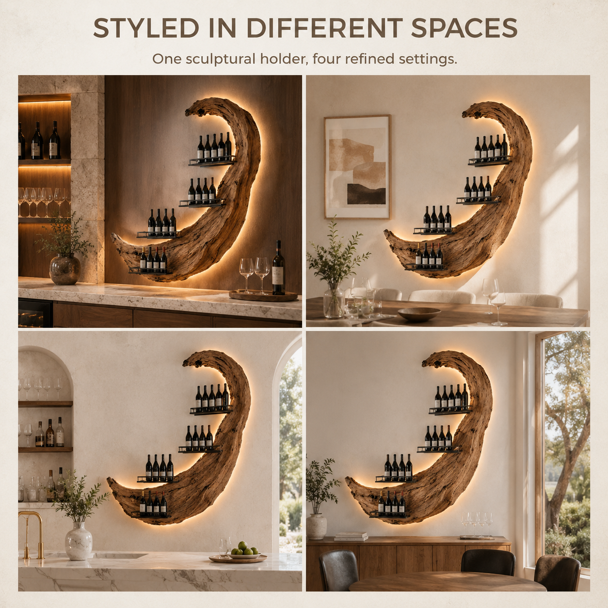 Solid Wood Wall Wine Rack with Glass Holder - Wave - product image 10