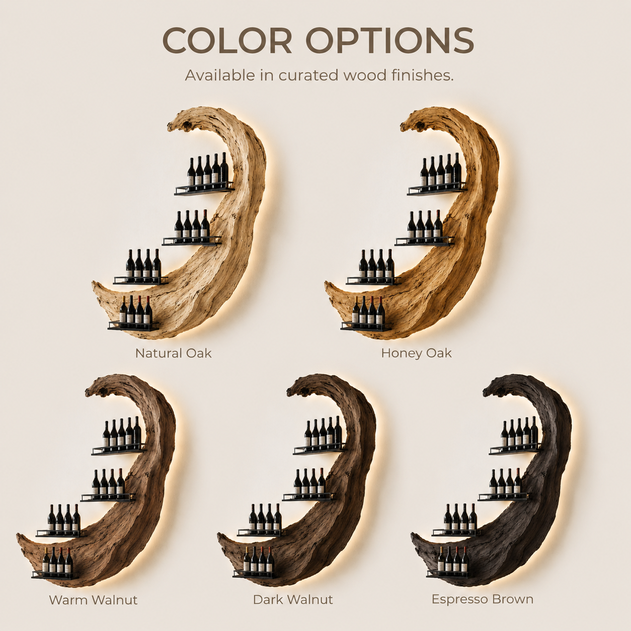 Solid Wood Wall Wine Rack with Glass Holder - Wave - product image 11