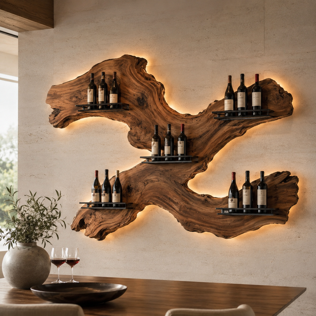 Solid Wood Wall Wine Rack with Glass Holder - Cellular - main view