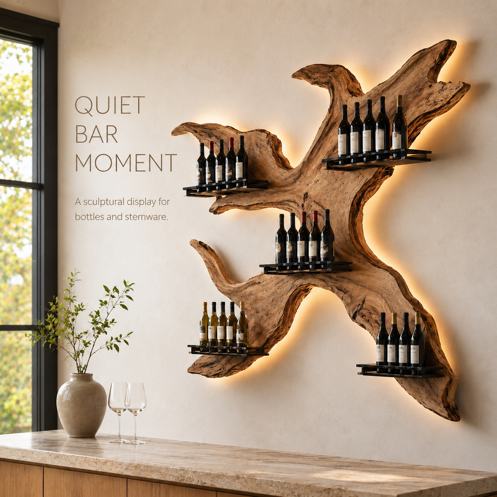 Solid Wood Wall Wine Rack with Glass Holder - Cellular - product image 02