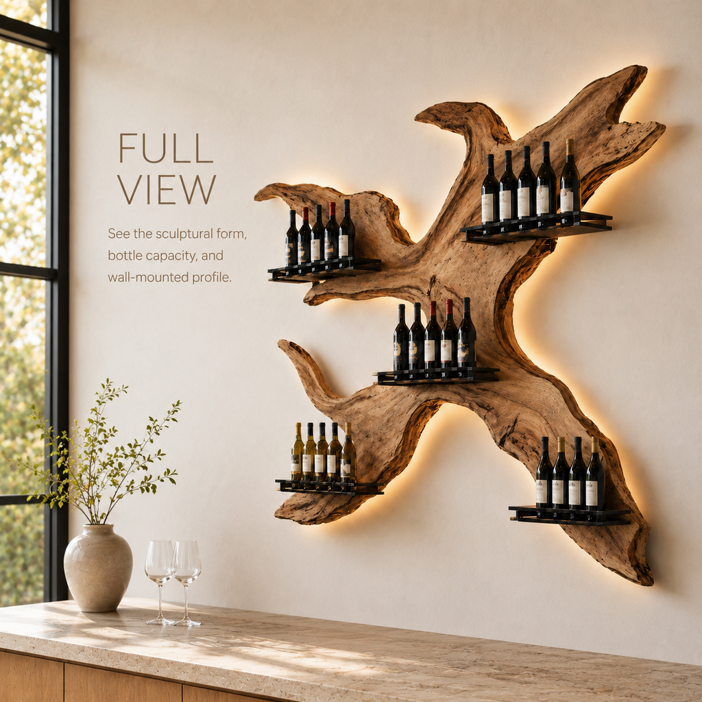 Solid Wood Wall Wine Rack with Glass Holder - Cellular - product image 03