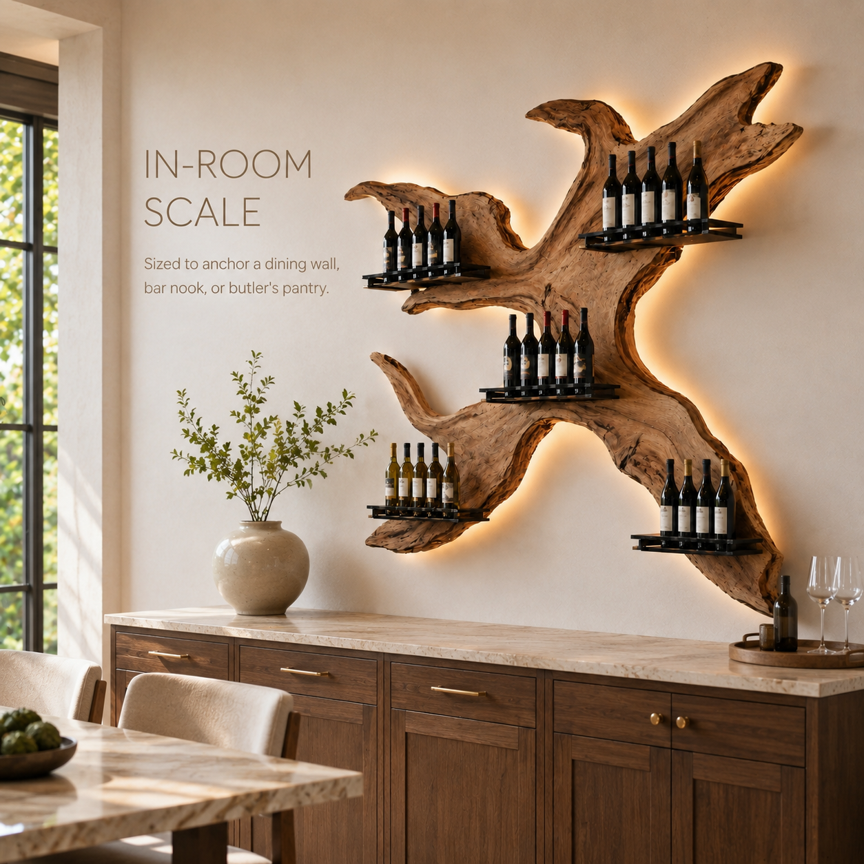 Solid Wood Wall Wine Rack with Glass Holder - Cellular - product image 04