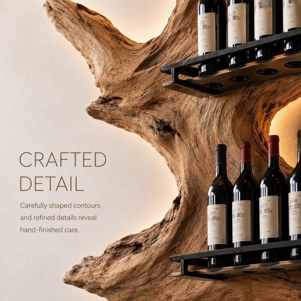 Solid Wood Wall Wine Rack with Glass Holder - Cellular - product image 06