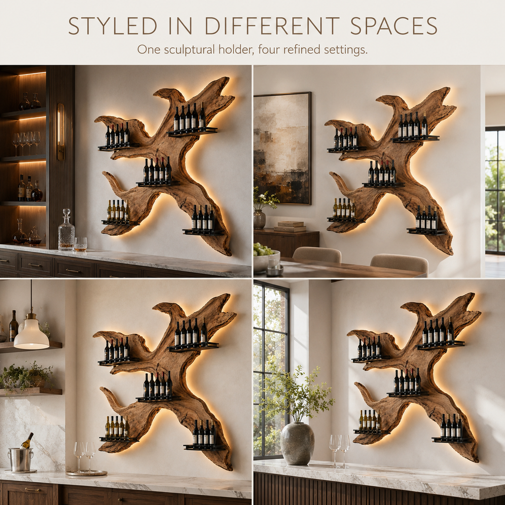 Solid Wood Wall Wine Rack with Glass Holder - Cellular - product image 10