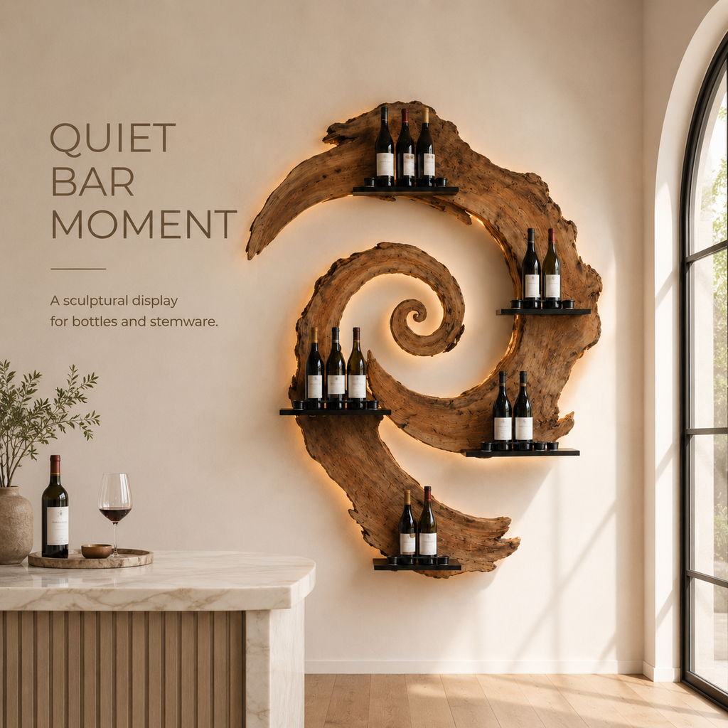 Solid Wood Wall Wine Rack with Glass Holder - Branch Form - product image 02