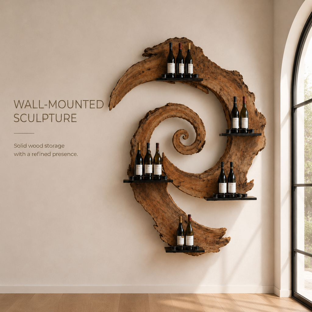 Solid Wood Wall Wine Rack with Glass Holder - Branch Form - product image 03