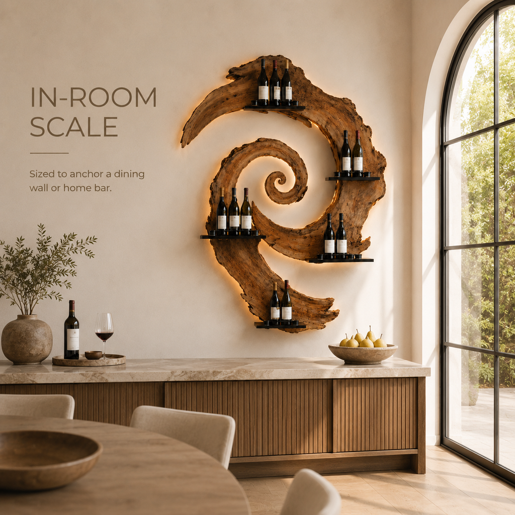 Solid Wood Wall Wine Rack with Glass Holder - Branch Form - product image 04
