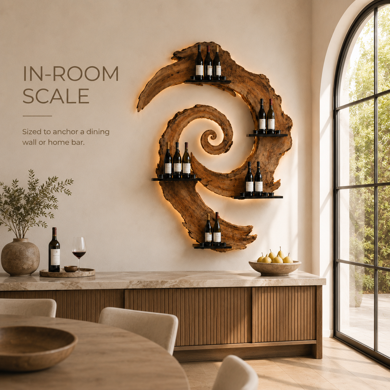 Solid Wood Wall Wine Rack with Glass Holder - Branch Form - product image 04