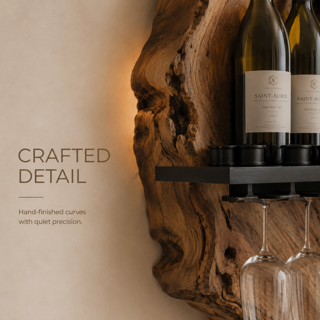 Solid Wood Wall Wine Rack with Glass Holder - Branch Form - product image 06