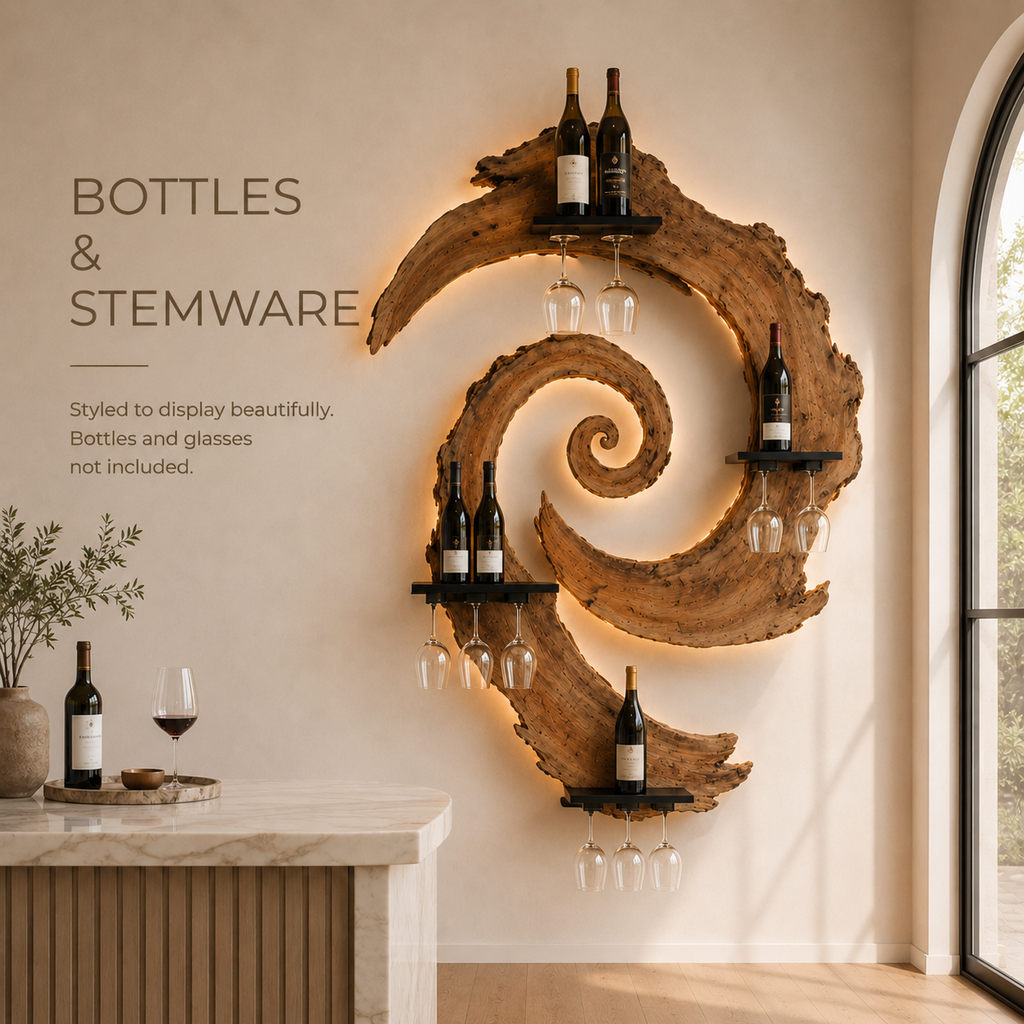 Solid Wood Wall Wine Rack with Glass Holder - Branch Form - product image 07