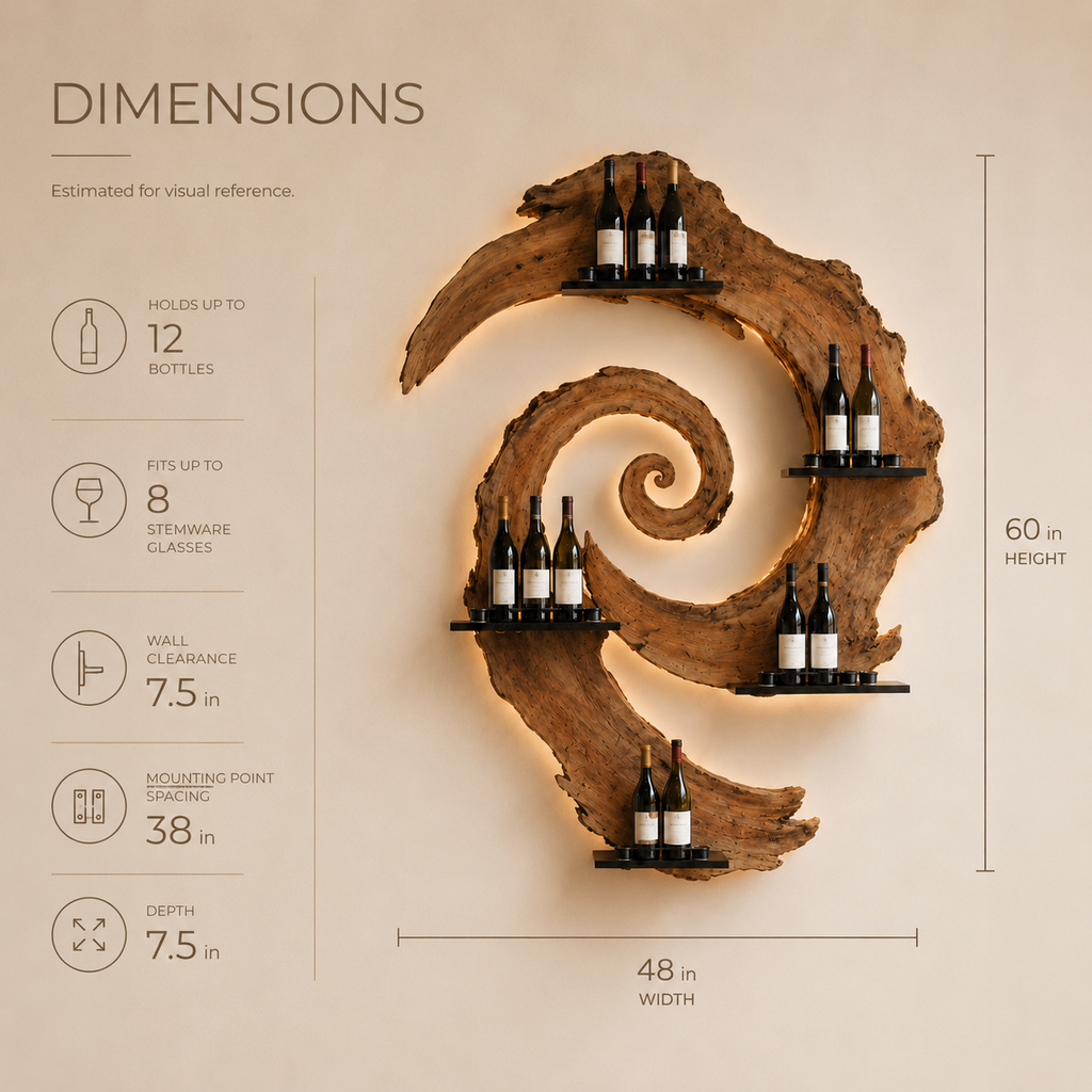 Solid Wood Wall Wine Rack with Glass Holder - Branch Form - product image 08